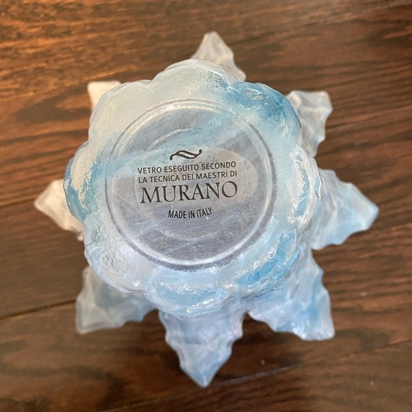NWT Murano Glass Ice Blue White Fluted Dish Made In Italy - Picture 2 of 4